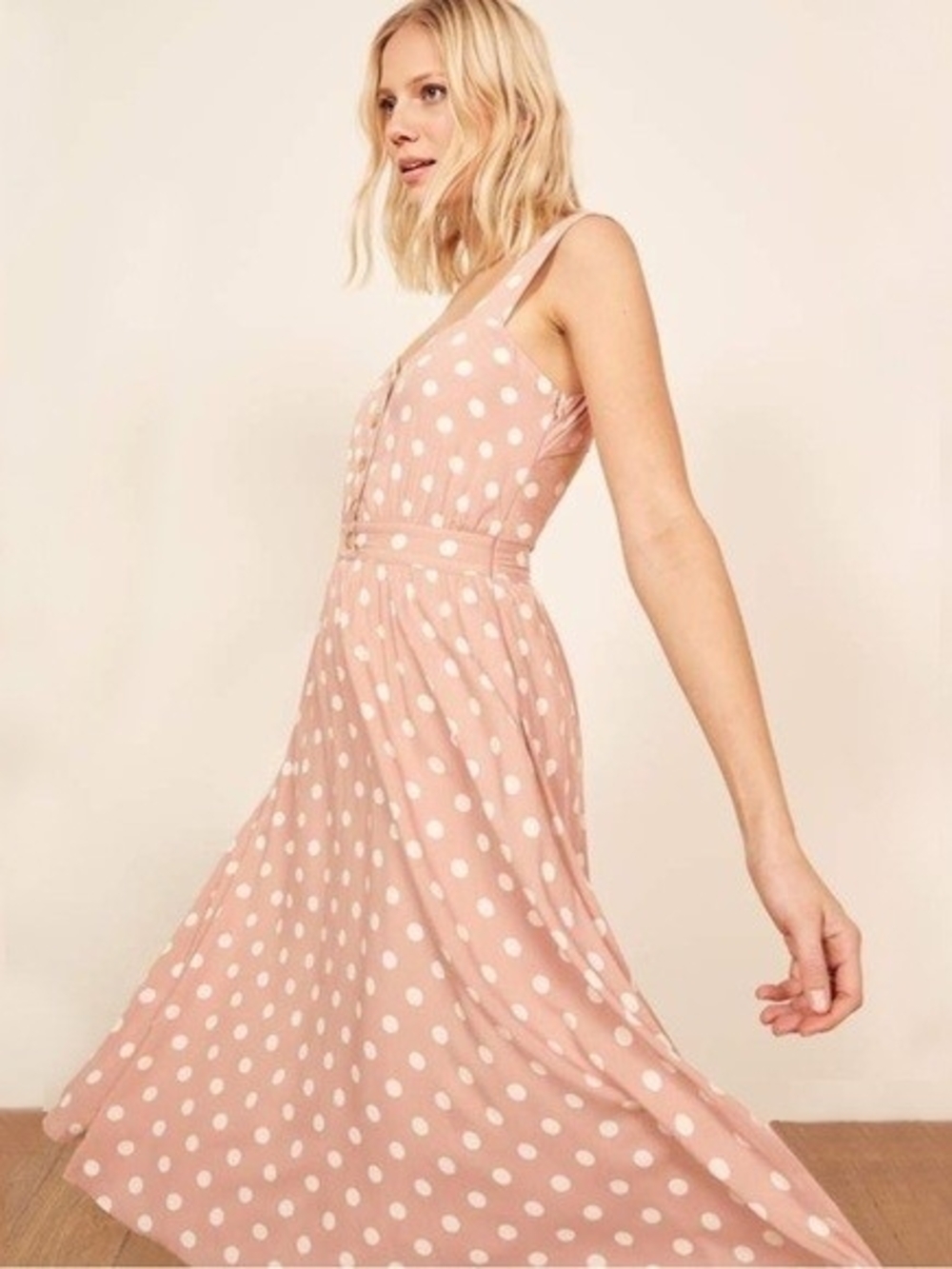 Reformation Blush Pink Polka Dot Midi Dress